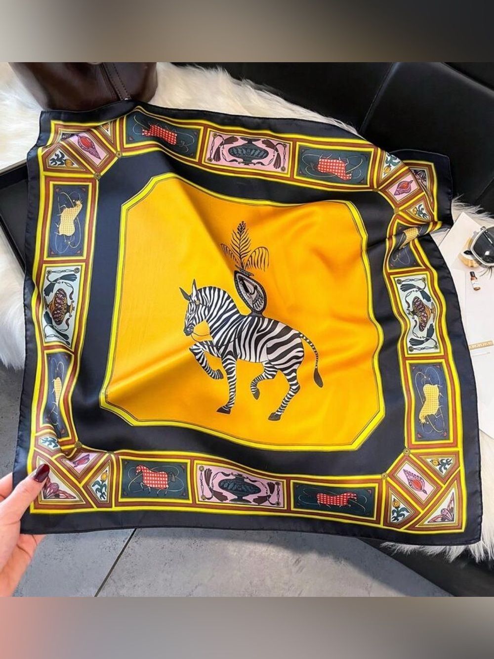 Yellow & Black Zebra Motif Scarf N1498